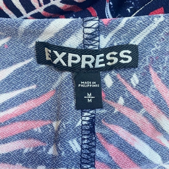 Women Express Red White Navy Palm Print/Tropical Summer Mini Dress Sz M - Picture 11 of 15